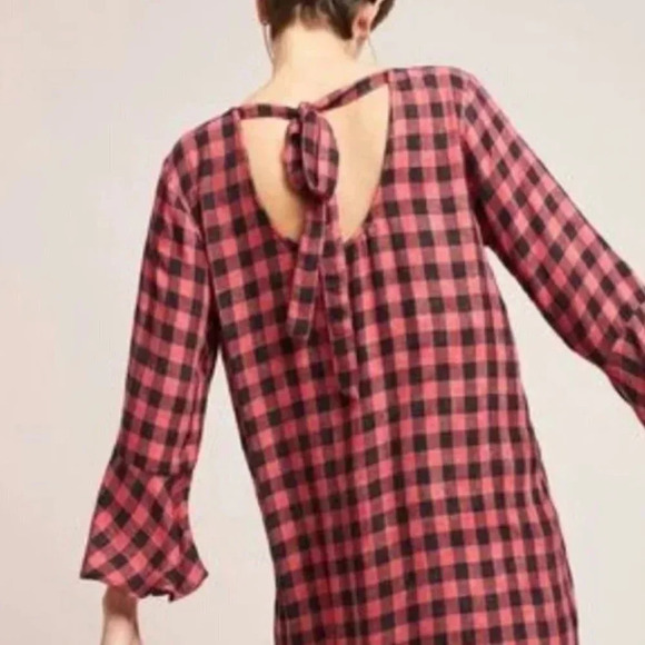 Cloth & Stone Buffalo Plaid Long Bell Sleeve Shift Dress Size Medium - Picture 4 of 10
